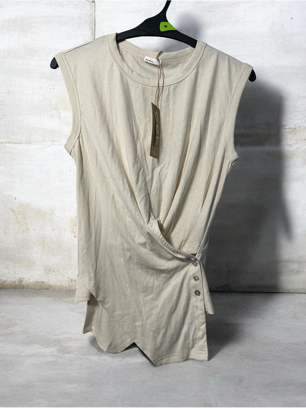 OGL Sleeveless Twist-Front Top in Beige